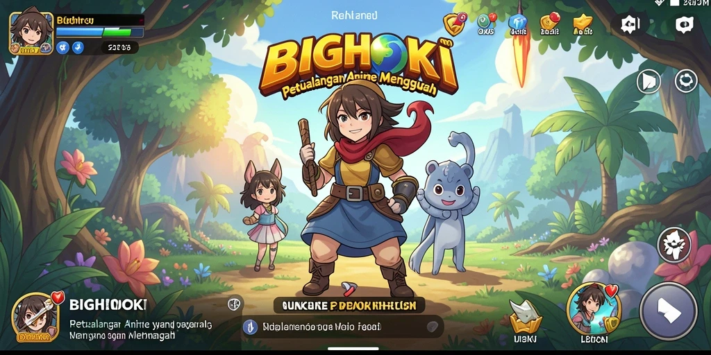 Screenshot BIGHOKI menampilkan aksi karakter anime yang seru.