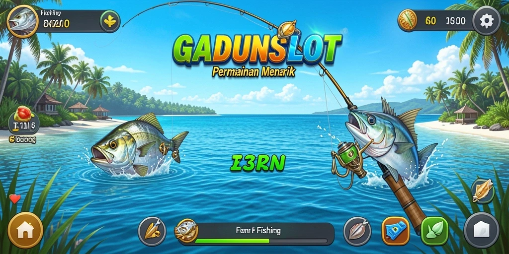 Screenshot utama GADUNSLOT menunjukkan gameplay memancing yang mendebarkan.