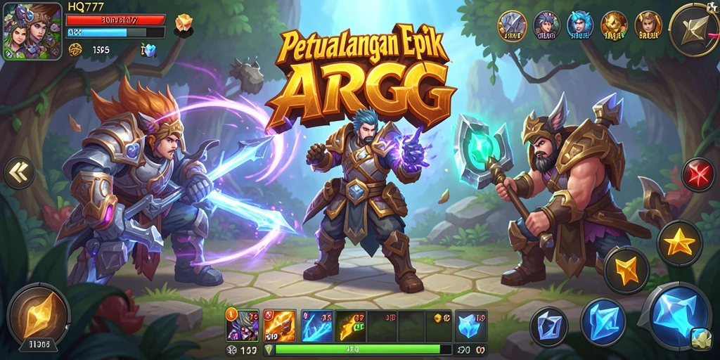 Screenshot menunjukkan aksi pertempuran seru dalam game ARPG HQ777.