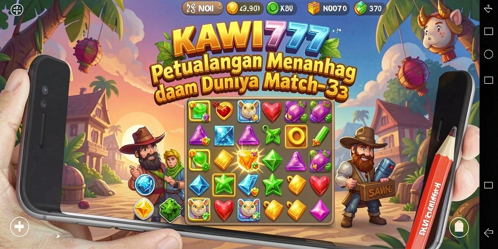 Screenshot menampilkan gameplay seru KAWI777 saat mencocokkan permata.