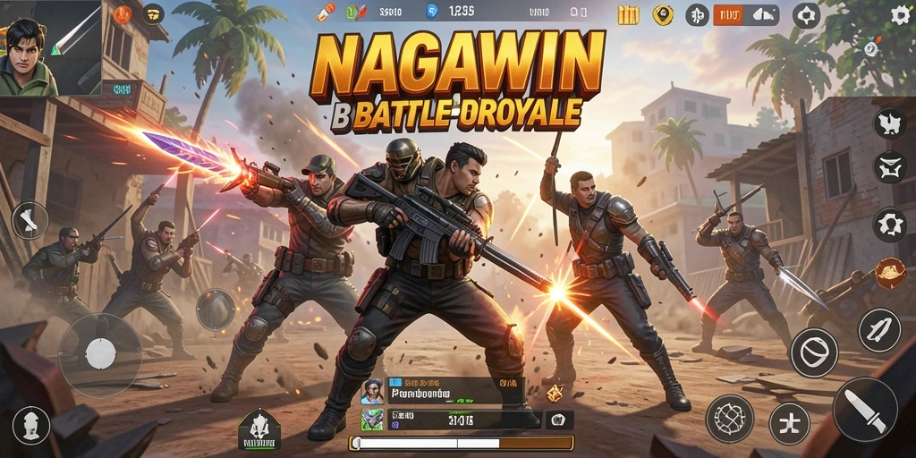 Tampilan gameplay seru dari NAGAWIN dalam pertempuran Battle Royale.