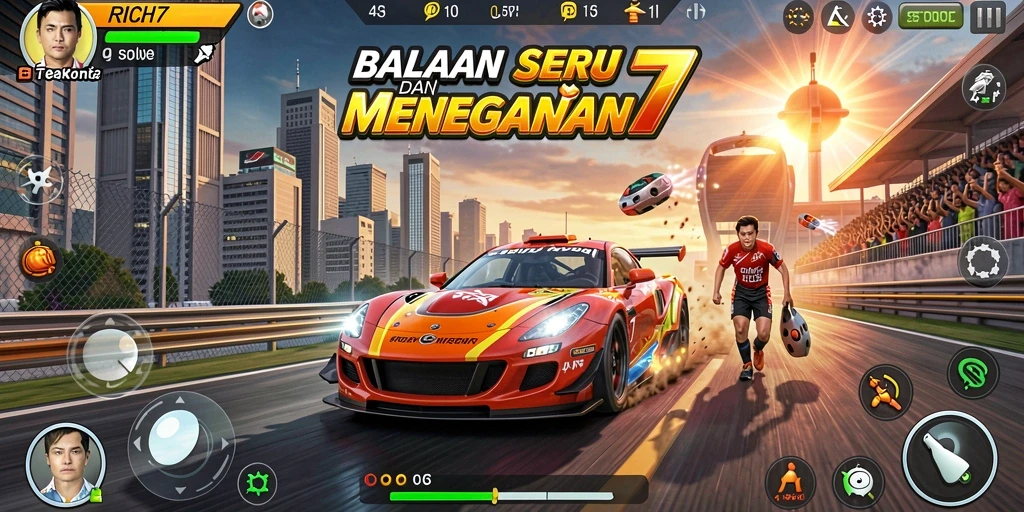 Tampilan gameplay RICH7 yang mendebarkan saat balapan.