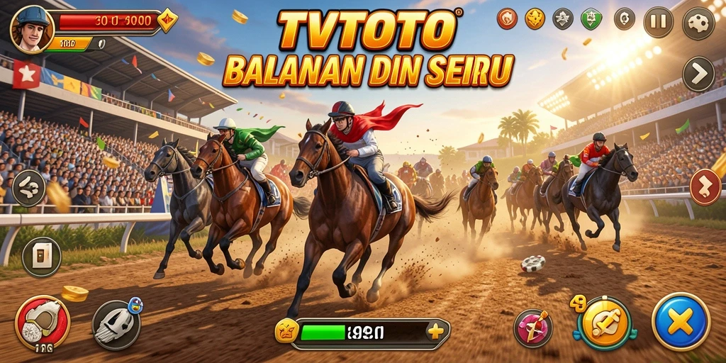 Screenshot gameplay balapan di TVTOTO dengan mobil kencang dan lintasan menantang.